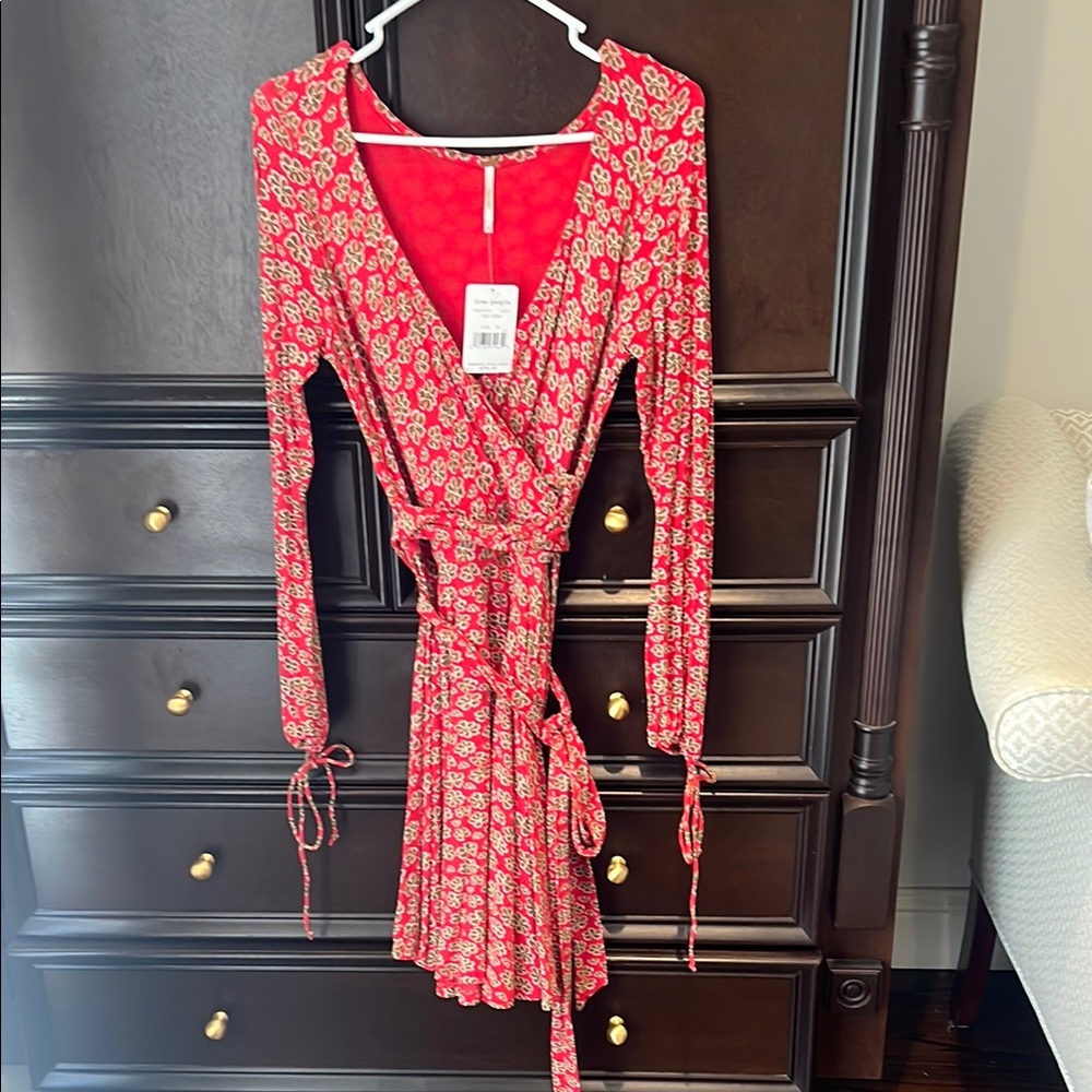 Free People Floral Red Wrap Dress